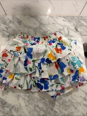 White Floral Ruffle Tiered Skirt - Multi